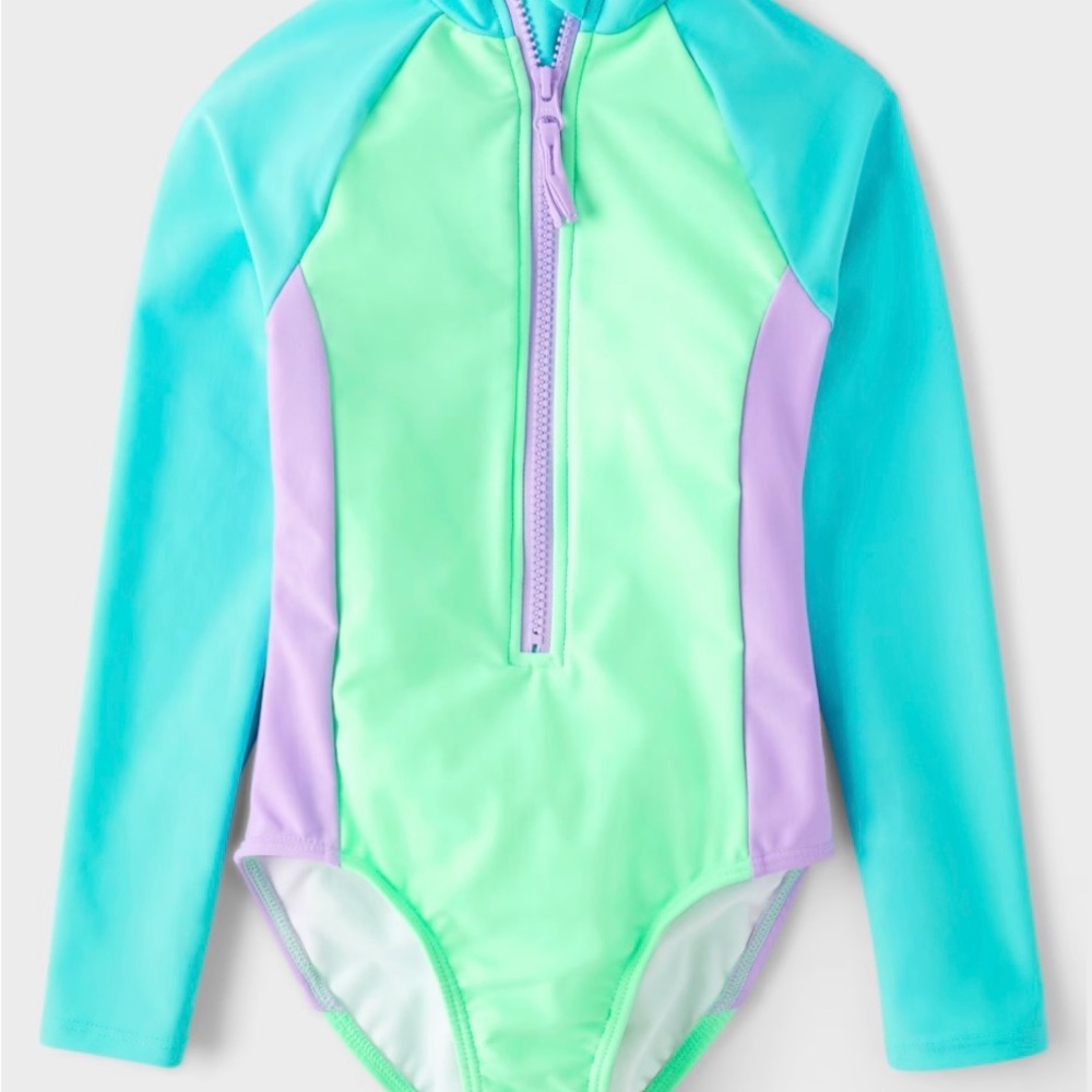 Vibrant Blue, Purple, Neon soft Rashguard with Long Sleeves and Zipper One Piece